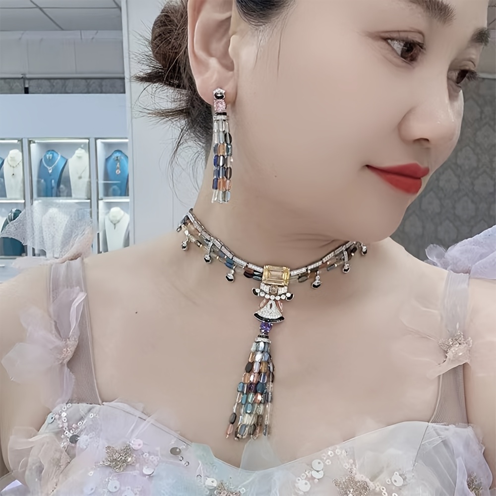 2pcs Colorful Tassel Necklace & Earrings Set
